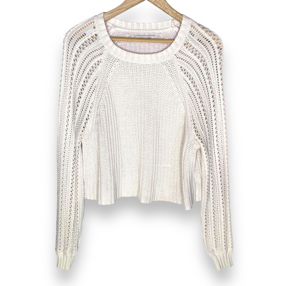 American Eagle AE Open Knit Crochet Cropped Oversized Sweater XS Cream White - Picture 1 of 5